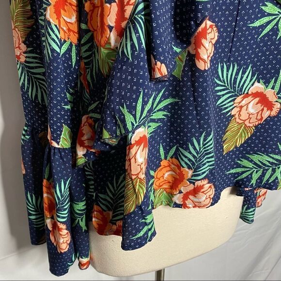 Hope Horizon Womens Tropical Blouse Size S Floral Long Sleeve Ruffle - Picture 3 of 7